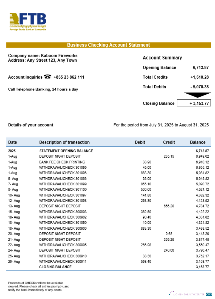 Download Foreign Trade Bank of Cambodian business bank statement Word and PDF format Photoshop template
